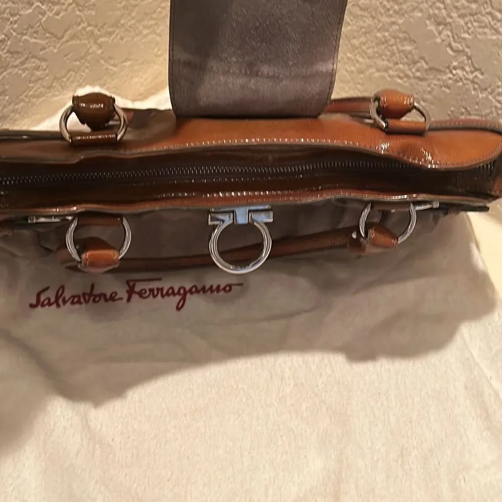 Vintage Salvatore Ferragamo Womens Marisa Colorblock Brown Leather Shoulder Bag - Picture 14 of 14